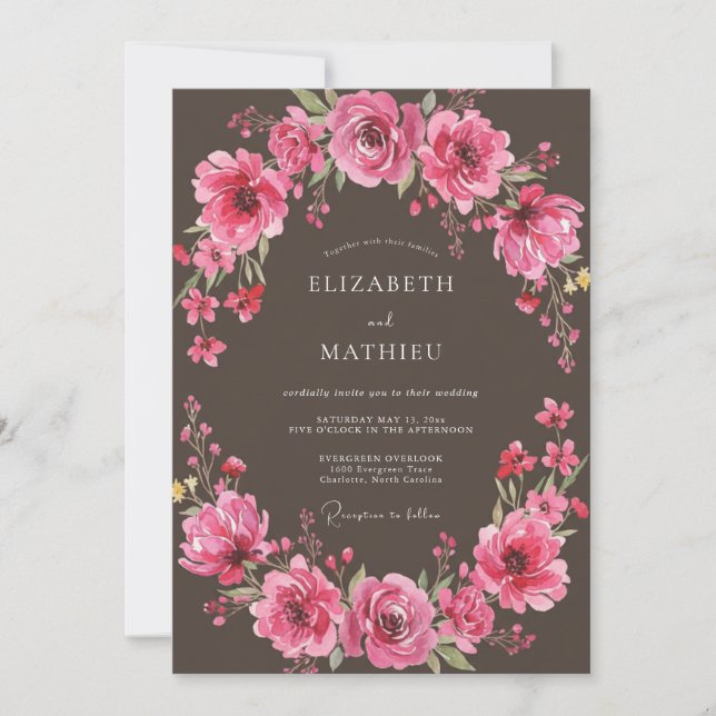 Invitation Mariage Floral Luxuriant Magenta (Devant)
