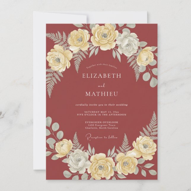 Invitation Mariage Floral Luxuriant Terracotta (Devant)