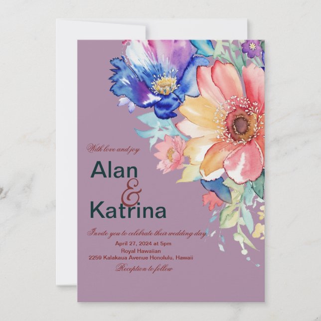 Invitation Mariage Floral Magenta Audacieux (Devant)