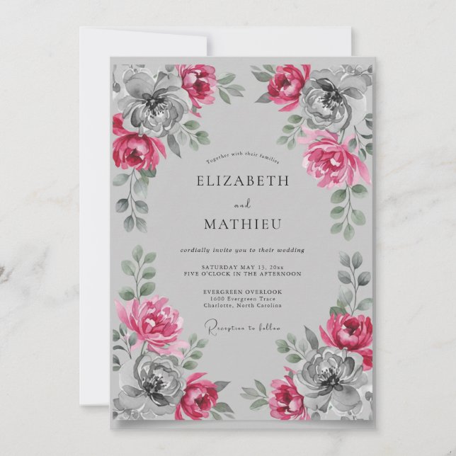 Invitation Mariage Floral Magenta Humeur (Devant)