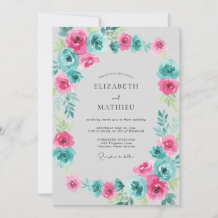 Invitation Mariage Floral Magenta Sarcelle Vivant