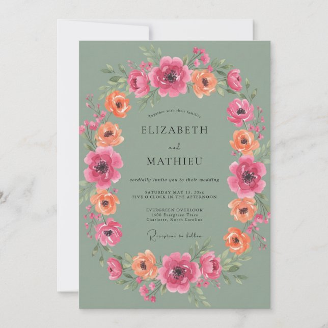 Invitation Mariage Floral Magenta Sauge (Devant)
