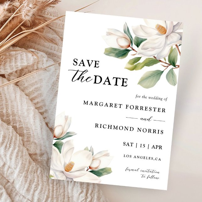Invitation Mariage Floral Magnolia Blanc Enregistrer La Date (Créateur téléchargé)