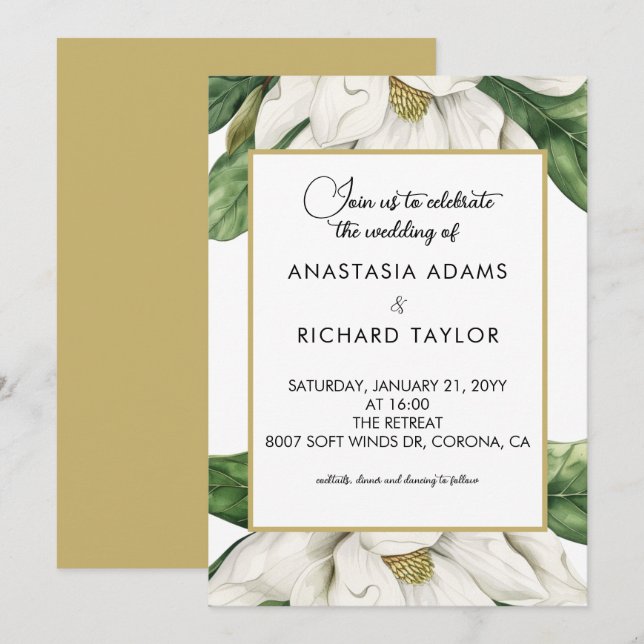 Invitation Mariage Floral Magnolia Blanche (Devant / Derrière)