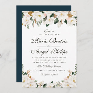 Invitation Mariage floral magnolia d'aquarelle moderne