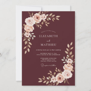 Invitation Mariage Floral Majestueux Bourgogne