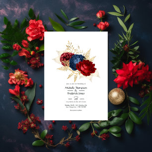 Invitation Mariage floral marine, rouge et or
