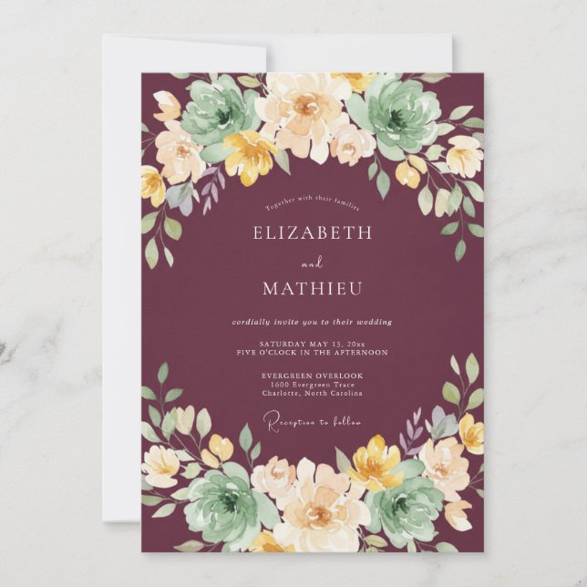 Invitation Mariage Floral Marron Clair (Devant)