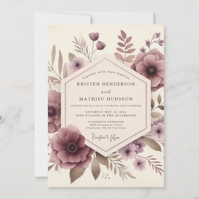 Invitation Mariage Floral Mauve en Forêt (Devant)