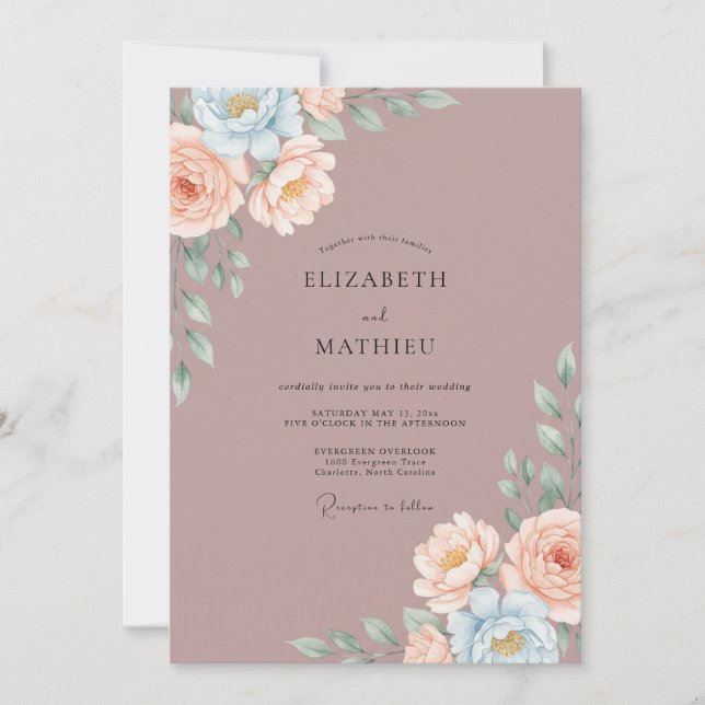 Invitation Mariage Floral Mauve Envoûtant (Devant)