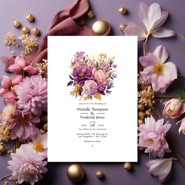 Invitation Mariage floral mauve et or (Créateur téléchargé)
