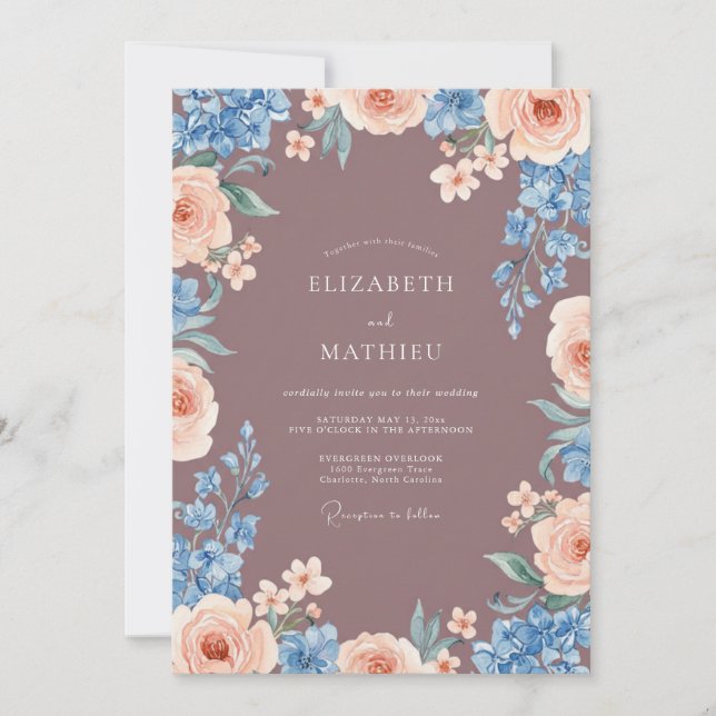 Invitation Mariage Floral Mauve et Pêche (Devant)