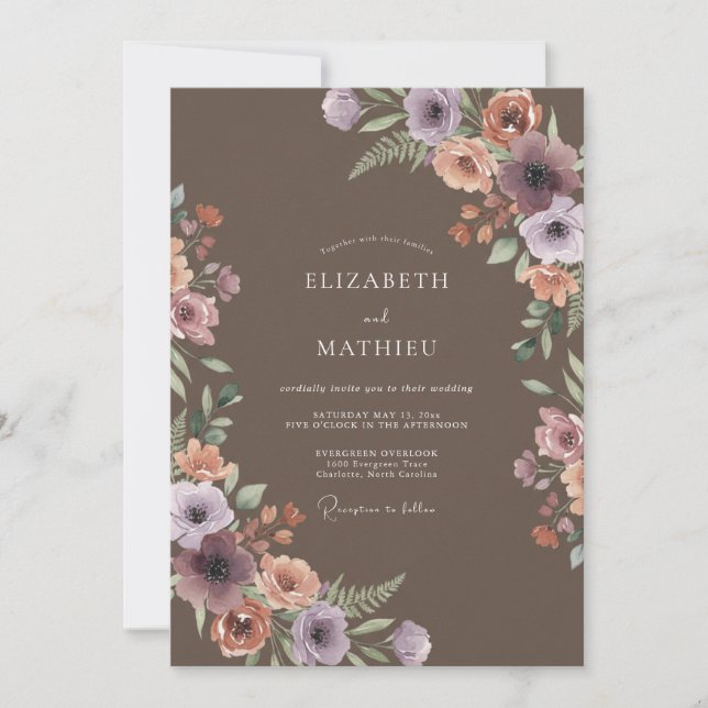 Invitation Mariage Floral Mauve Éthéré (Devant)