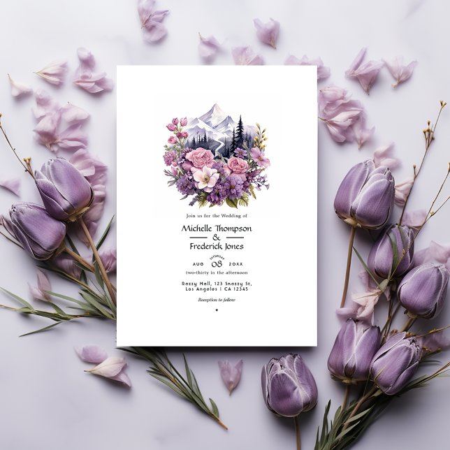 Invitation Mariage Floral Mauve Montagnard (Créateur téléchargé)
