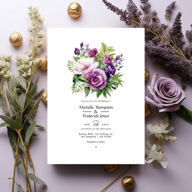 Invitation Mariage floral mauve pourpre et verdure (Créateur téléchargé)