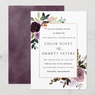 Invitation Mariage Floral Mauve Rose Pourpre Prune