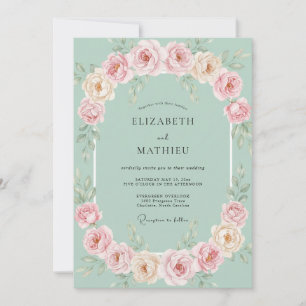 Invitation Mariage Floral Menthe et Pêche