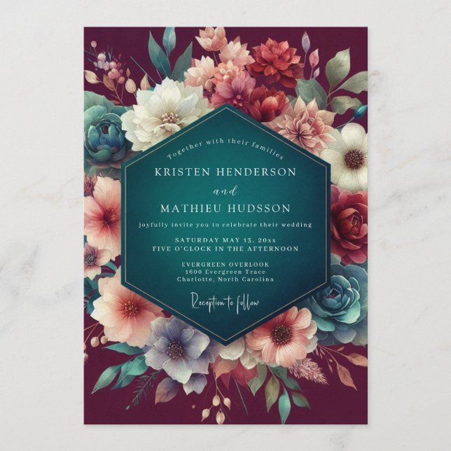Invitation Mariage Floral Merlot (Devant)