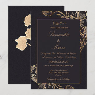 Invitation Mariage Floral Métal Doré Élégant Moderne
