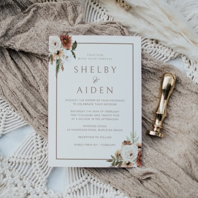 Invitation Mariage floral minimal beige Boho neutre (Créateur téléchargé)