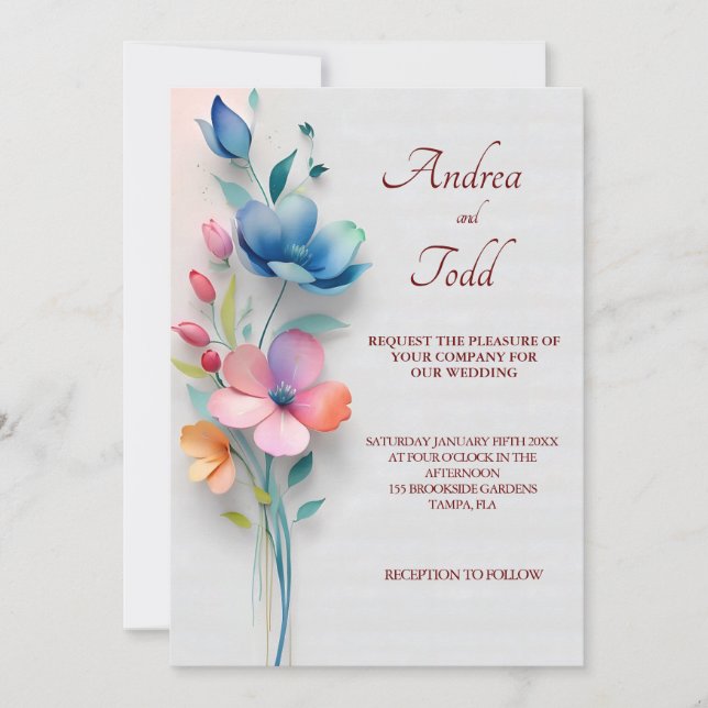 Invitation Mariage floral minimaliste (Devant)
