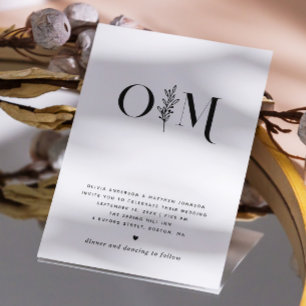 Invitation Mariage floral minimaliste   Élégant noir et blanc