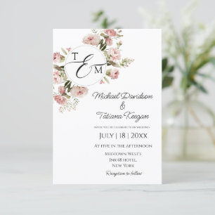 Invitation Mariage Floral Minimaliste et Élégant Monogramme
