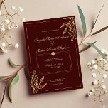 Invitation Mariage floral minimaliste géométrique bordeaux or<br><div class="desc">Une faire-part de mariage géométrique minimaliste bordeaux et dorée est parfaite pour toute cérémonie élégante et sophistiquée. Ce magnifique design élégant et éclatant de cadre floral doré est parfait pour le couple branché et élégant. Customisez ce design avec votre propre message et des informations personnalisées. Tous les dessins sont imprimés....</div>