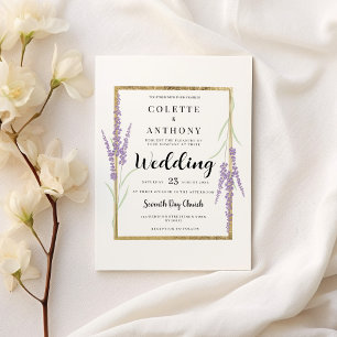 Invitation Mariage floral minimaliste lavande blanche or
