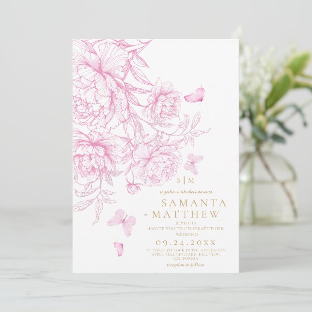 Invitation Mariage Floral Minimaliste Moderne (Debout devant)