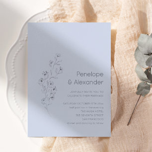 Invitation Mariage Floral Minimaliste Moderne Bleu Clair