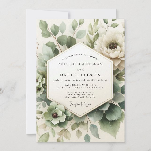 Invitation Mariage Floral Misty Vert Sauge (Devant)