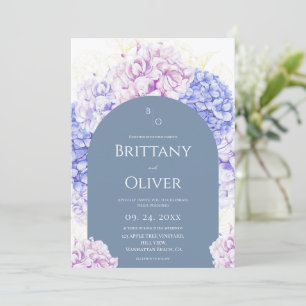 Invitation Mariage Floral Moderne Bleu Poussiéreux et Blanc 