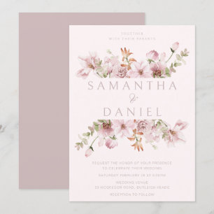 Invitation Mariage floral moderne Blush & Dusty Rose