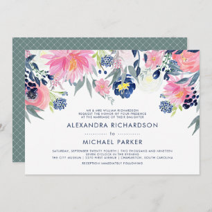 Invitation Mariage floral moderne Blush Rose et Navy