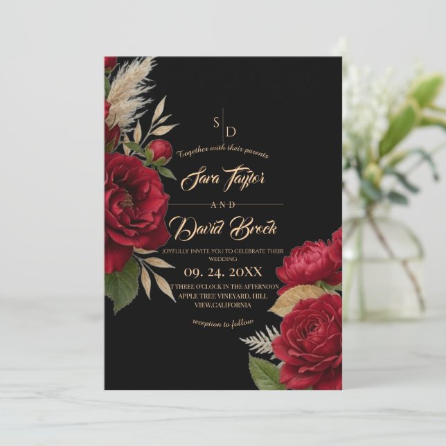 Invitation Mariage Floral Moderne Bohème (Debout devant)