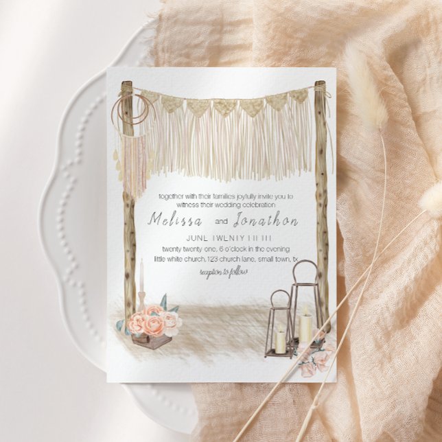 Invitation Mariage floral moderne Boho rose élégant (Créateur téléchargé)