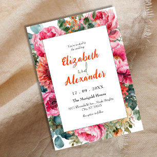 Invitation Mariage floral moderne Boho rose orange