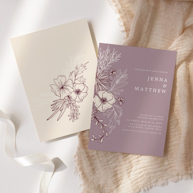 Invitation Mariage floral moderne Creme Mauve (Créateur téléchargé)