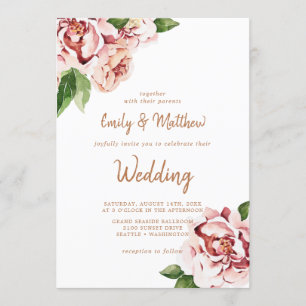 Invitation Mariage floral moderne de Blush Peonies