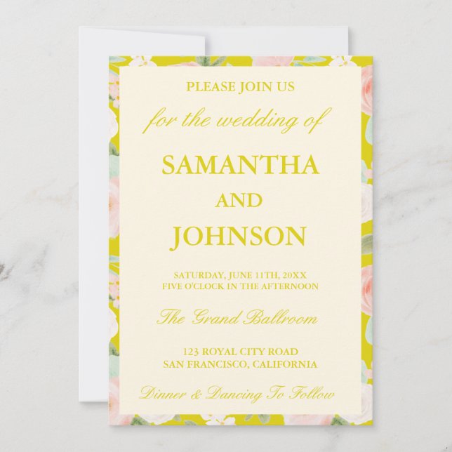 Invitation Mariage Floral Moderne de Citron Ivory en Monogram (Devant)