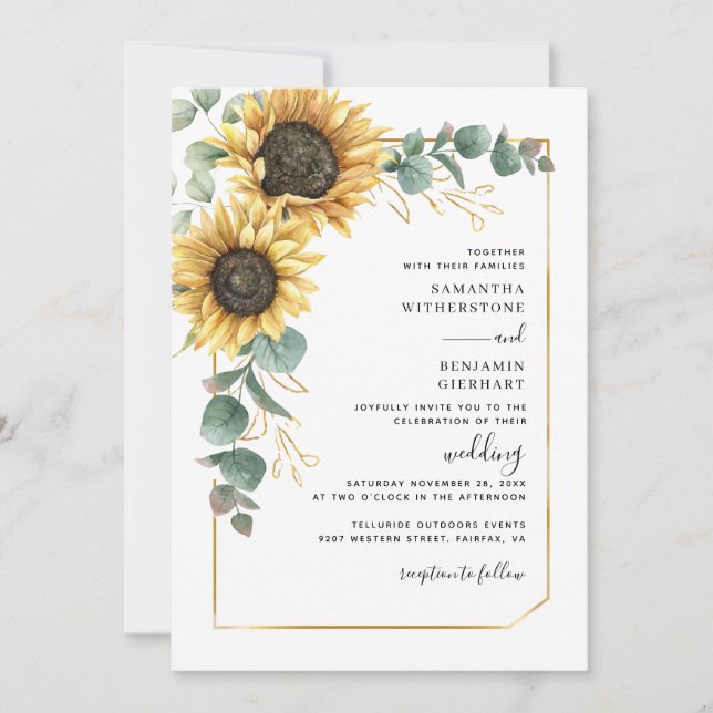 Invitation Mariage floral moderne de tournesol Eucalyptus (Devant)