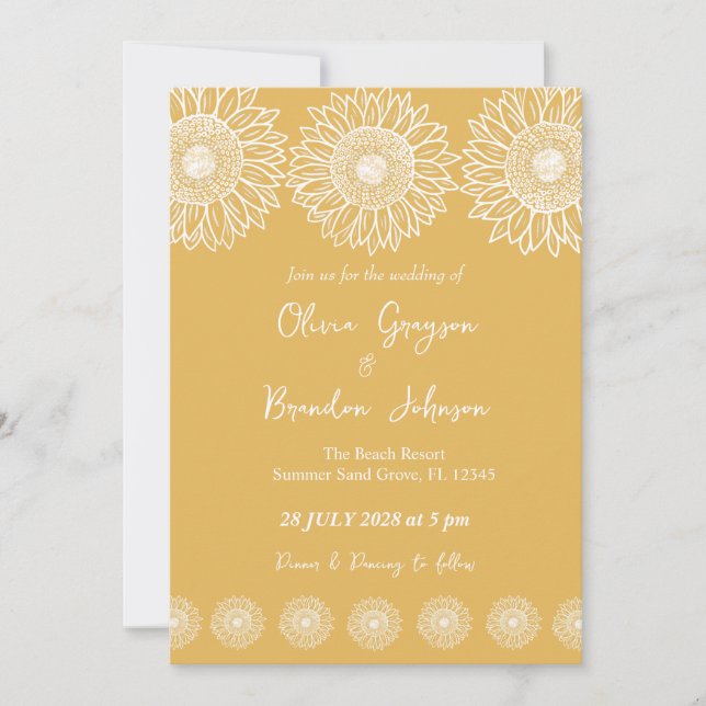 Invitation Mariage Floral Moderne de Tournesols (Devant)