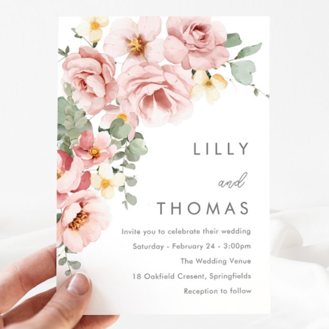 Invitation Mariage floral moderne Dusty Rose Blush (Créateur téléchargé)