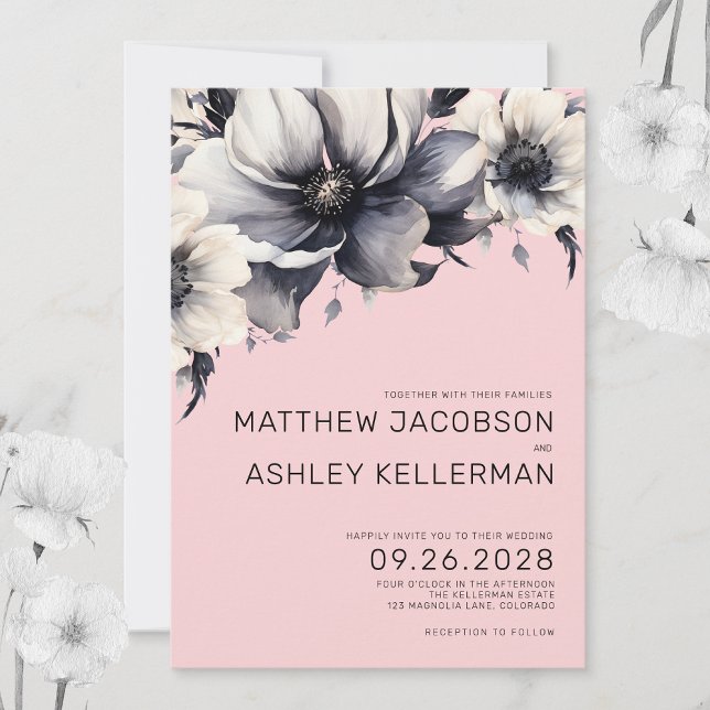 Invitation Mariage Floral Moderne Élégant Rose (Modern Elegant Boho Watercolor Pink Floral Wedding Invitation)