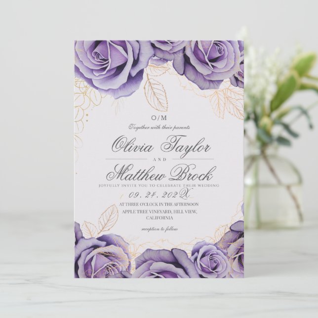 Invitation Mariage Floral Moderne & Élégant Rose Pourpre (Debout devant)