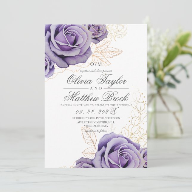 Invitation Mariage Floral Moderne & Élégant Rose Violet (Debout devant)