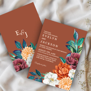 Invitation Mariage floral moderne en cuivre Fall Terracotta