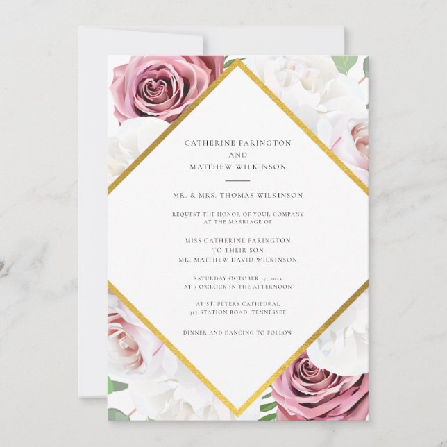 Invitation Mariage floral moderne en fleurs roses (Devant)
