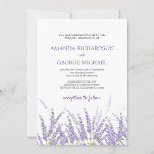 Invitation mariage floral moderne et rural de lavande violett